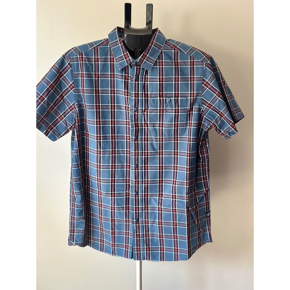 The North Face Plaid Shirt Mens L Blue Red Cotton Short Sleeve Gorpcore